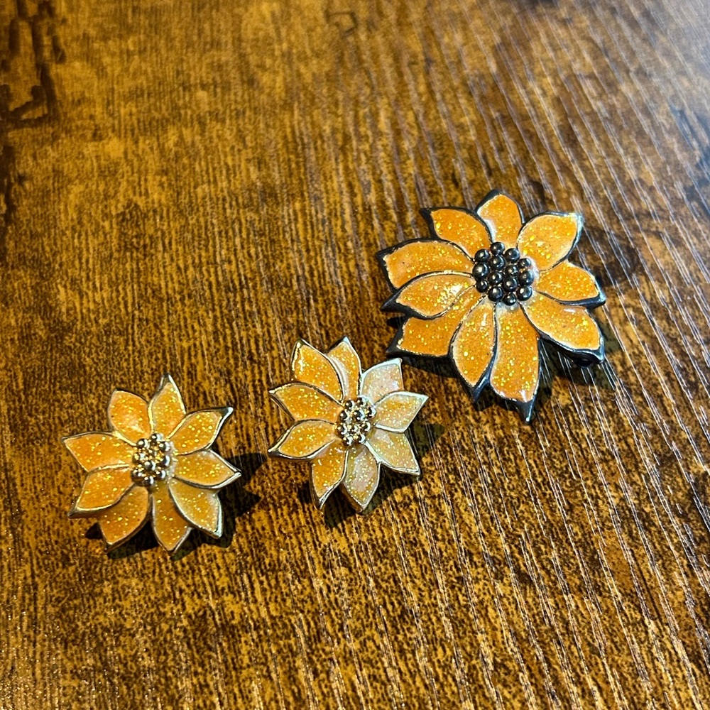Yellow Flower Earnings & Brooch